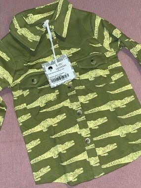kate quinn olive & yellow crocodile-print button-down kids shirt